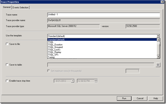 SQL Server Profiler trace properties
